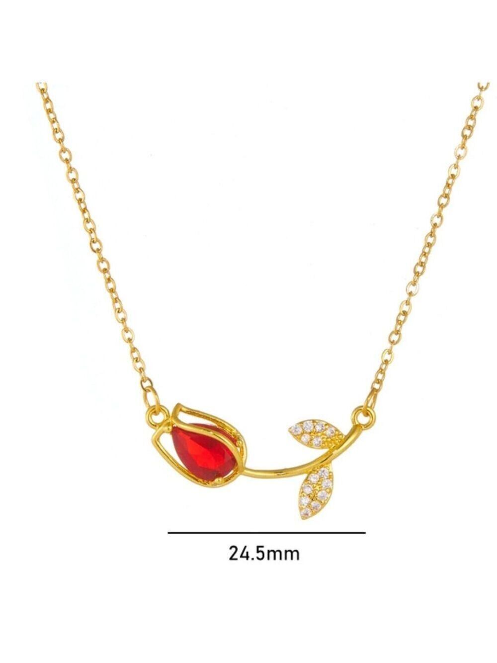 Red Tulip Necklace – 18K Gold Plated Stainless Steel | Waterproof, Sweat-Proof